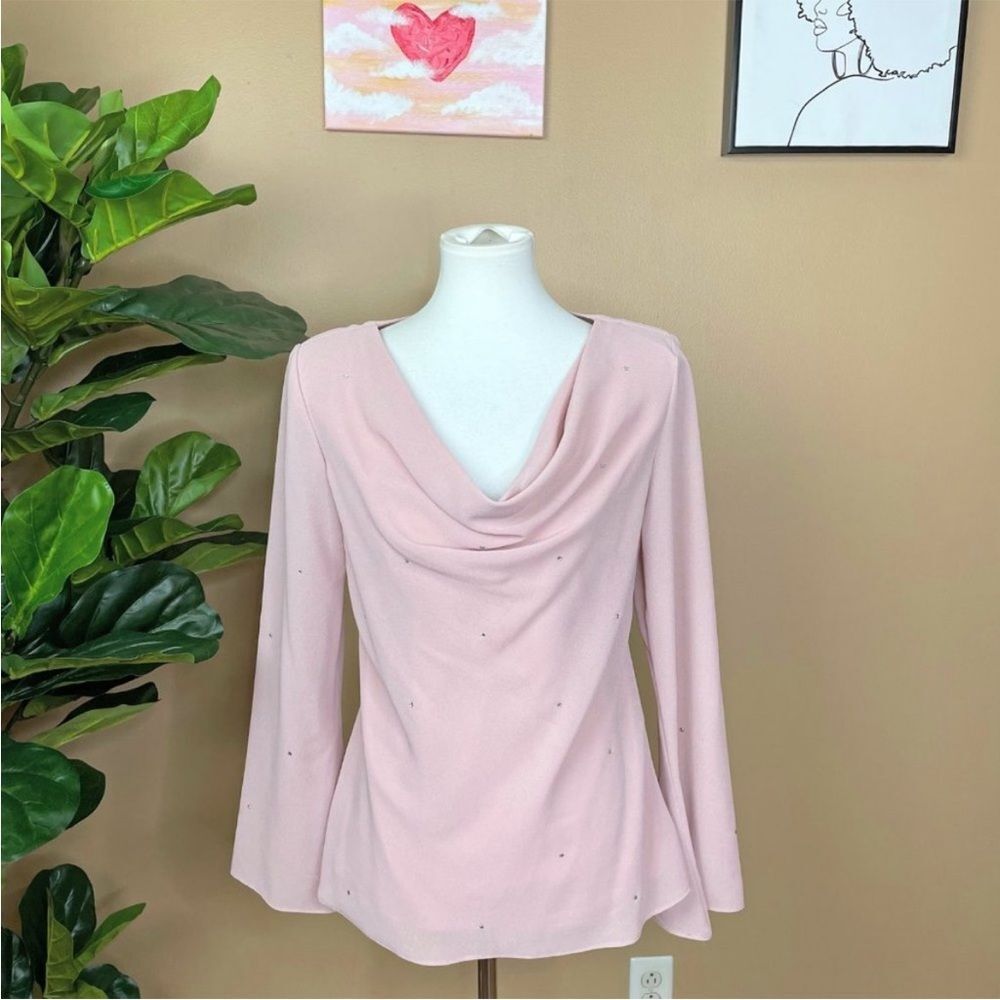 Patra Light Pink Long Sleeve Blouse Size 10 Bedazzled Vintage
